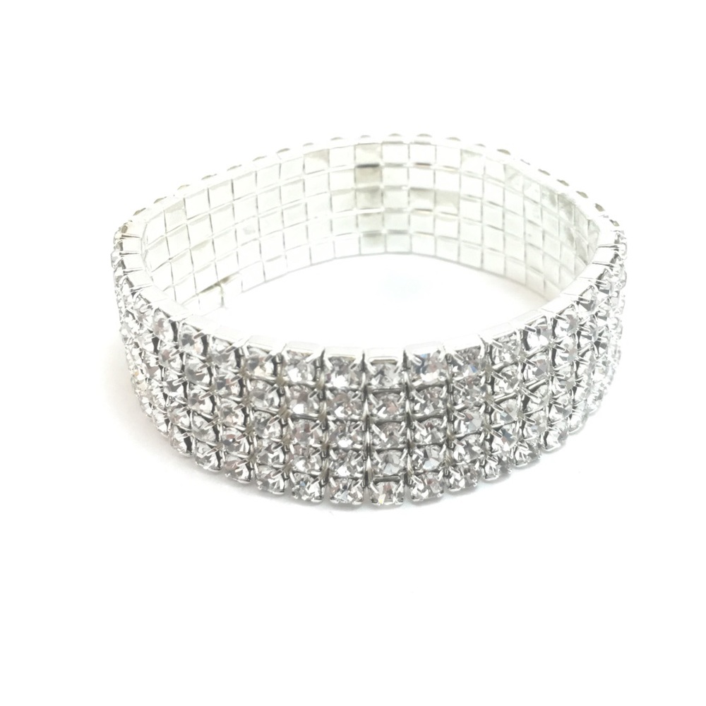 5 Row Clear Rhinestone Stretch Bracelet - Picture 2 of 6